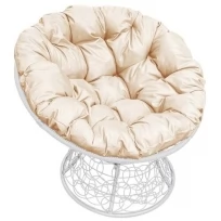 Кресло M-GROUP папасан с ротангом белое, бежевая подушка